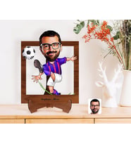 BK Gift Kişiye Özel Bordo Mavi Futbolcu Karikatürlü Ahşap Standlı 3D Biblo-1 (Beyaz)