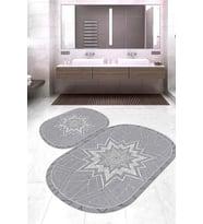Dijital Baskılı Kaymaz Taban Yıkanabilir Oval 2'li Klozet Takımı Banyo Paspası NOKZ-HS-204 (Gri)