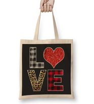 Love Leopard Buffalo Plaid Family Aniversary Matching Bez Çanta Uzun Saplı