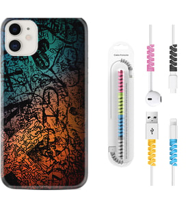Apple iPhone 11 12 13 Mini Kılıf Kablo Koruma Spiral Silikon İşaretler Tuval 1716
