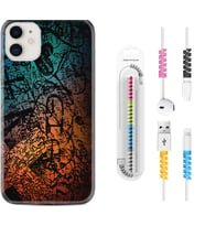 Apple iPhone 11 12 13 Mini Kılıf Kablo Koruma Spiral Silikon İşaretler Tuval 1716
