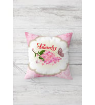 Pembe Soft Butterfly Çift Tarafı Baskılı Gizli Fermuarlı Yastık Kılıfı Kırlent Koltuk Yastık Kılıfı