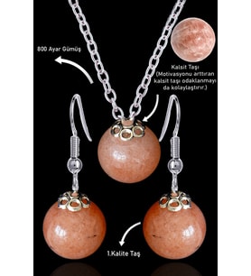 Sertifikalı Küre Model Kalsit Taşı Kolye ve Küpe Seti - Gümüş Aparatlı (Çok Renkli)