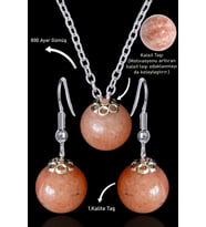 Sertifikalı Küre Model Kalsit Taşı Kolye ve Küpe Seti - Gümüş Aparatlı (Çok Renkli)