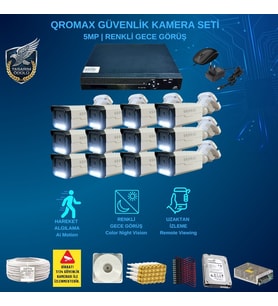 Qromax 12 Kamerali Set - Gece Renkli Gösteren Hareket Algilayan 5 Mp Sony Lensli 1080p Full Hd Güvenlik Kamerasi Seti 3404w
