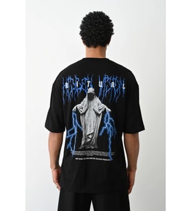 Erkek Baskılı Oversize Kısa kol T-Shirt - Siyah