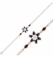 Gümüş Rose Siyah Lotus Çiçeği Bileklik