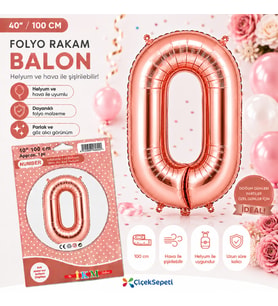 100 cm Rose Gold Rakam Folyo Balon - 0 Rakamı Büyük Boy Doğum Günü ve Parti Balonu (40 İnç)