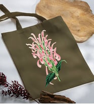 BK Gift Çiçek Tasarımlı Haki Kumaş Bez Çanta, Baskılı Omuz Çantası, Alışveriş Çantası, Arkadaşa Hediye-8