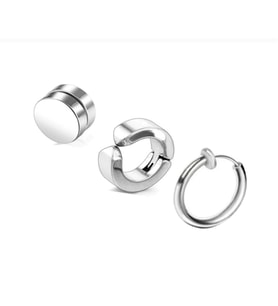 Unisex Siyah 3 Adet Deliksiz Sıkıştırmalı Mıknatıslı Çelik Küpe (Gümüş)