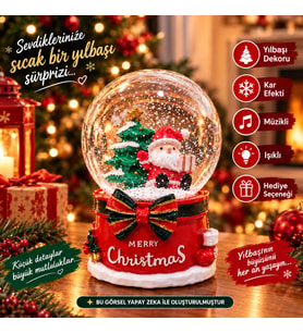 2027 Yılbaşı Yeni Yıl Hediyesi Işıklı Müzikli Merry Christmas Temalı Noel Baba Kar Küresi 13x8 CM