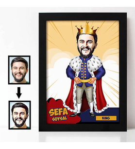 Kişiye Özel Kral Karikatürlü A4 Çerçeve