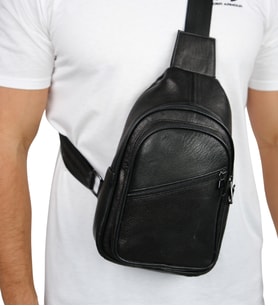 Hakiki Deri Body Bag Çanta – Askılı, Fermuarlı  Body Bag 8080 (Siyah)