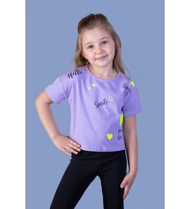 Toontoy Kız Çocuk Crop Model Neon Baskılı Tişört (Lila)