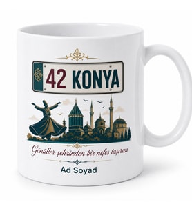 Plakalı Konya Temalı Baskılı Kupa Bardak Özel Tasarım Hediye
