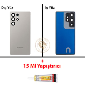 Samsung S25 Ultra Gümüş Arka Pil Kapağı Batarya Kapağı Lazer Kesim + B-7000 Yapıştırıcı