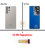 Samsung S25 Ultra Gümüş Arka Pil Kapağı Batarya Kapağı Lazer Kesim + B-7000 Yapıştırıcı