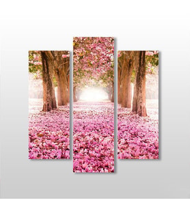 Pembe Çiçekli Yol  Kanvas Tablo 102x110cm (Karışık)