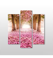 Pembe Çiçekli Yol  Kanvas Tablo 102x110cm (Karışık)