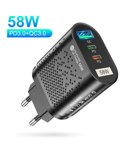 USLİON PD 58W USB + Type-c Hızlı Şarj Başlığı (Siyah)