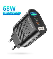 USLİON PD 58W USB + Type-c Hızlı Şarj Başlığı (Siyah)