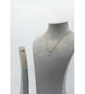 925 Ayar Gümüş Rodyum-Altın Kaplama 6 Ct Yarı Değerli Mavi Topaz Damla Taş Set - Raccolta Di Gocce