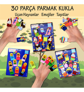 3 Set - 30 Parça Tox Taşıtlar, Emojiler ve Uçan Hayvanlar Parmak Kukla T181 T106 T222