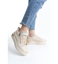 DINA Bağcıklı Fermuarlı Ortopedik Taban Kadın Sneaker Spor Ayakkabı  CKT - Krem/Altın