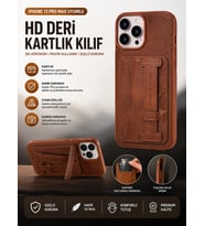 Iphone 13 Uyumlu Hd Deri Kartlıklı Kılıf Kahverengi