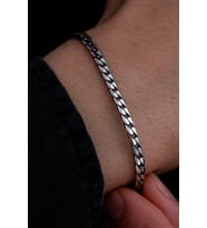 Erkek Gümüş Bileklik - 925 Ayar 4 mm Oksitli Ezme Gurmet Zincir Gümüş Bileklik 4674578907424