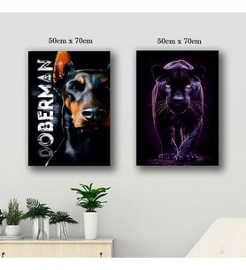 döberman köpek siyah kaplan tablo resim kanvas 2 adet 50x70