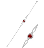 Söğütlü Silver Gümüş rodyumlu kırmızı  zirkon taşlı  pırlanta modeli kare  bileklik