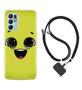 Oppo Reno 6 Kılıf Resimli Boyun Askılı İpli Desenli Silikon Series White Green 1833