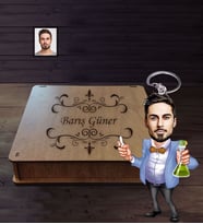 Kişiye Özel Öğretmen Karikatürlü  Ahşap Anahtarlık Kutulu Bay-18