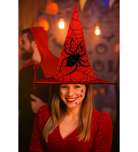 Hallowen cadı şapkası Kırmızı Dev Örümcek Desenli