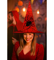 Hallowen cadı şapkası Kırmızı Dev Örümcek Desenli