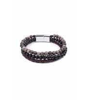 Çift Sıra Doğal Taşlı El Örgüsü Gerçek / Hakiki Deri Bileklik - Mat Siyah & Bordo - Unisex