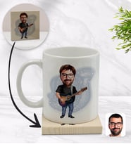 BK Gift Kişiye Özel Baba Karikatürlü Beyaz Kupa Bardak ve Ahşap Bardak Altlığı Hediye Seti - Model 4