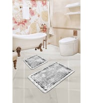 Gri Modern Klasik Banyo Halısı Klozet 2'li Paspas Seti BS286