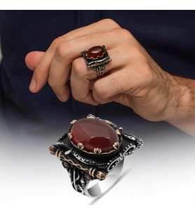 Oval Akik Taşlı Elifvav 925 Ayar Gümüş Yüzük