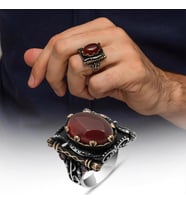 Oval Akik Taşlı Elifvav 925 Ayar Gümüş Yüzük