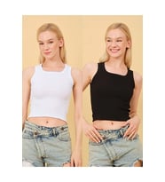 Kadın Düz Yaka 2' Lİ Askılı Crop Bluz
