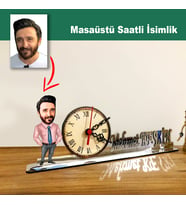 Karikatür Erkek Müdür Model Masaüstü Saatli İsimlik MSİ21