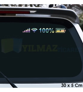 Batarya Pil Wifi Logo İcon Hologram Oto Cam Sticker Etiket Çıkartma Yapıştırma 30 x 5 Cm