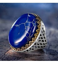 925 Ayar Gümüş Büyük Kasa Oval Lapis Lazuli Taşlı Erkek Yüzük
