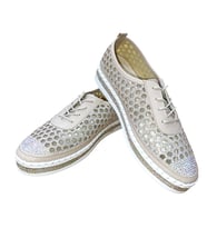 Aria 2161 Kadın Taşlı Fileli Sneaker Ayakkabı (Bej)