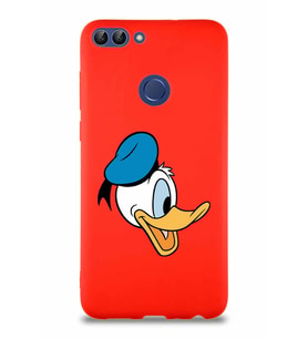 Huawei P Smart Soft Premier Kapak Donald Duck-F Tasarımlı Silikon Kılıf - Kırmızı (Şeffaf)
