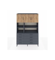 Hyperion Dolap 8 Raflı 8 Çekmeceli 3 Kapaklı 132x44x195 Antrasit-Çam/Antrasit