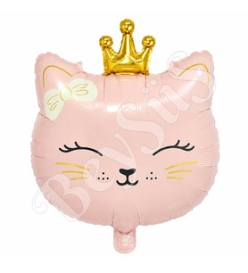 Taçlı Kedi Pembe Folyo Balon