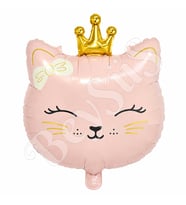 Taçlı Kedi Pembe Folyo Balon